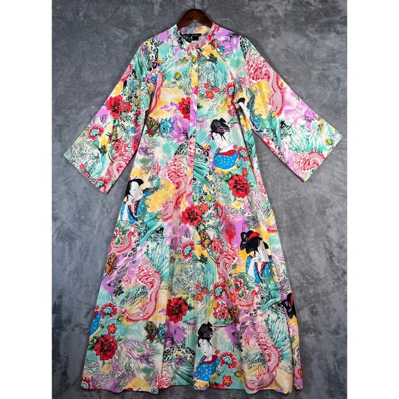 Natori Dresses & Skirts - Vintage Natori Kimono Caftan Womens Medium Asian Graphic Floor Length Mumu*